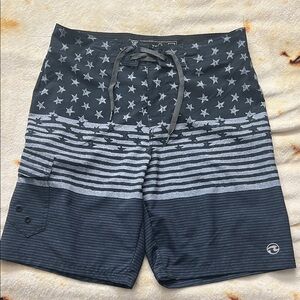 Ocean Current Star and Stripe Board Shorts - Black and Gray